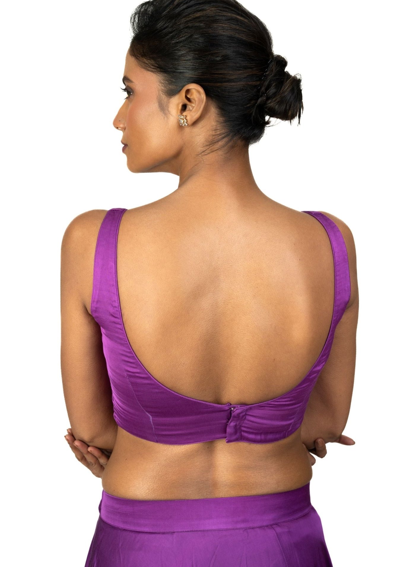 Violet U Neckline Sleeveless Blouse in Crepe Silk - Anvi Couture