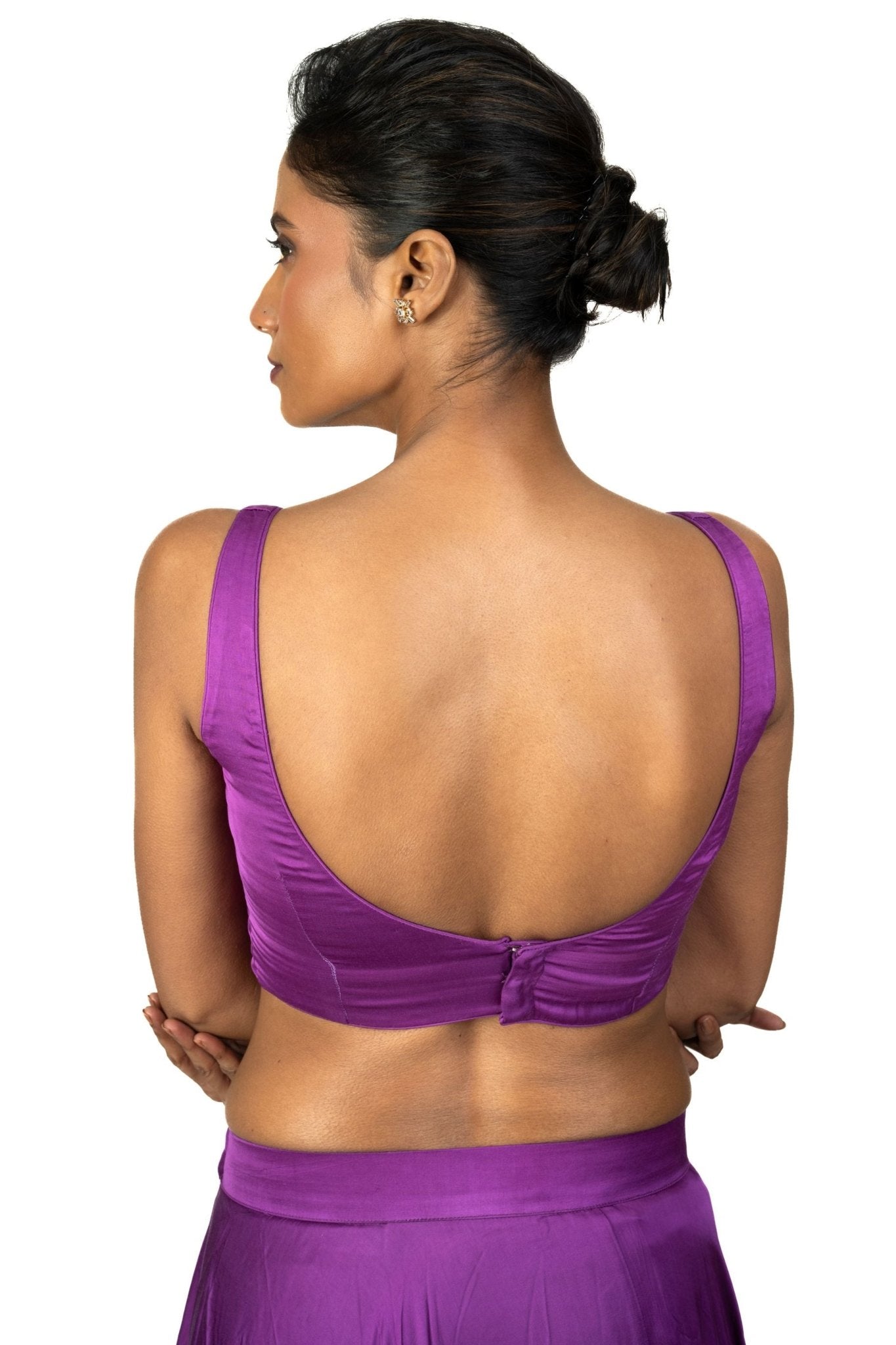 Violet U Neckline Sleeveless Blouse in Crepe Silk - Anvi Couture