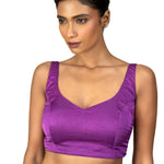 Violet U Neckline Sleeveless Blouse in Crepe Silk - Anvi Couture
