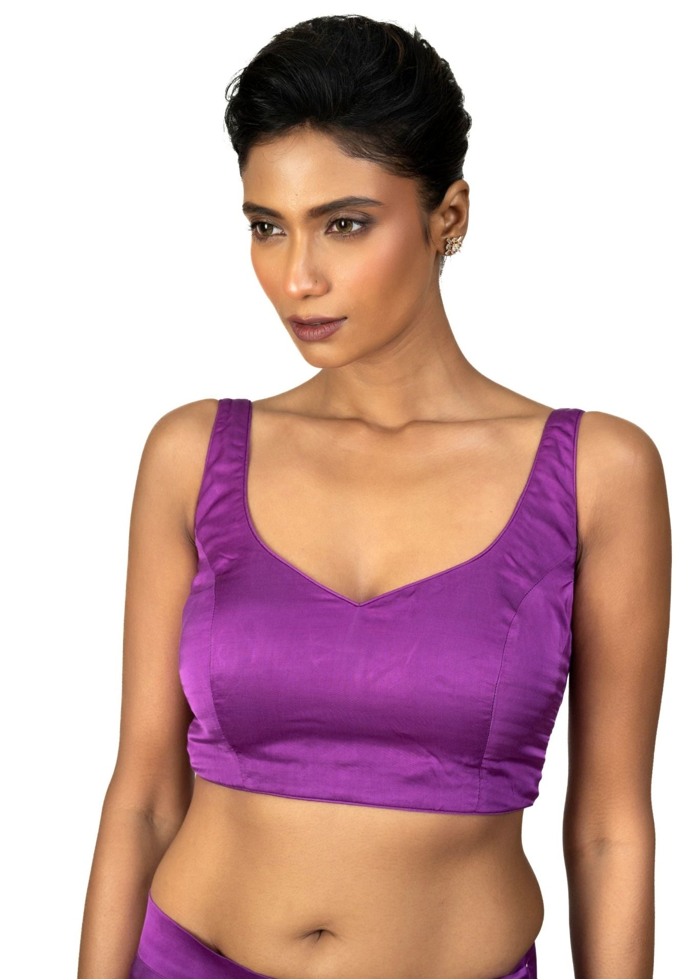 Violet U Neckline Sleeveless Blouse in Crepe Silk - Anvi Couture