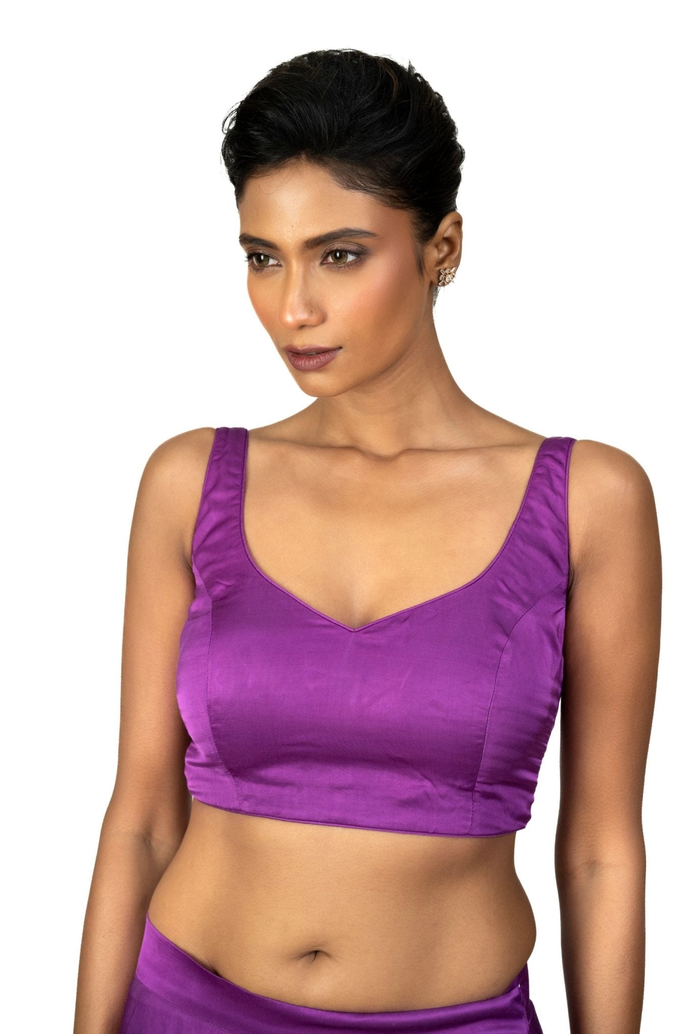 Violet U Neckline Sleeveless Blouse in Crepe Silk - Anvi Couture