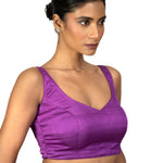 Violet U Neckline Sleeveless Blouse in Crepe Silk - Anvi Couture
