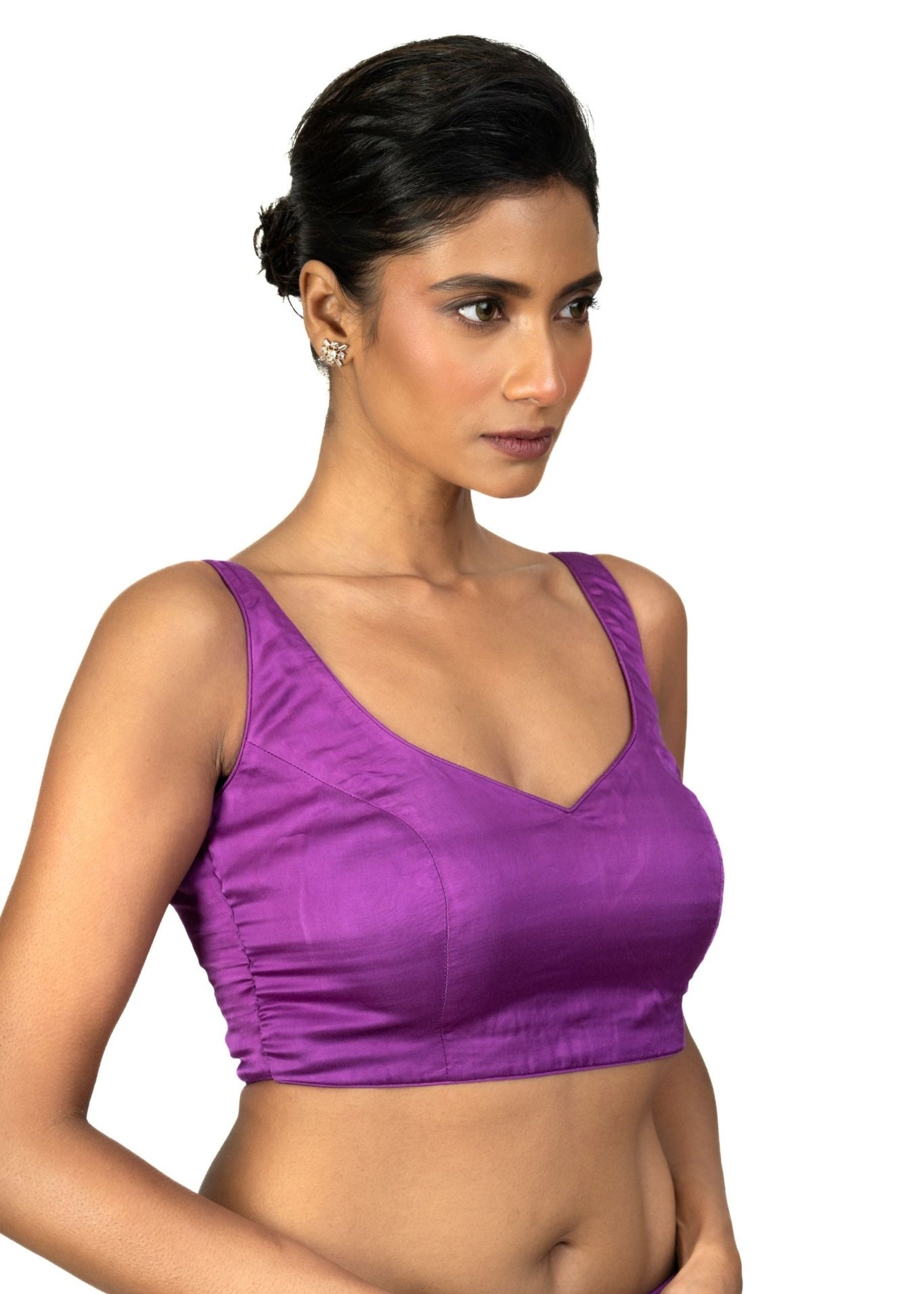 Violet U Neckline Sleeveless Blouse in Crepe Silk - Anvi Couture