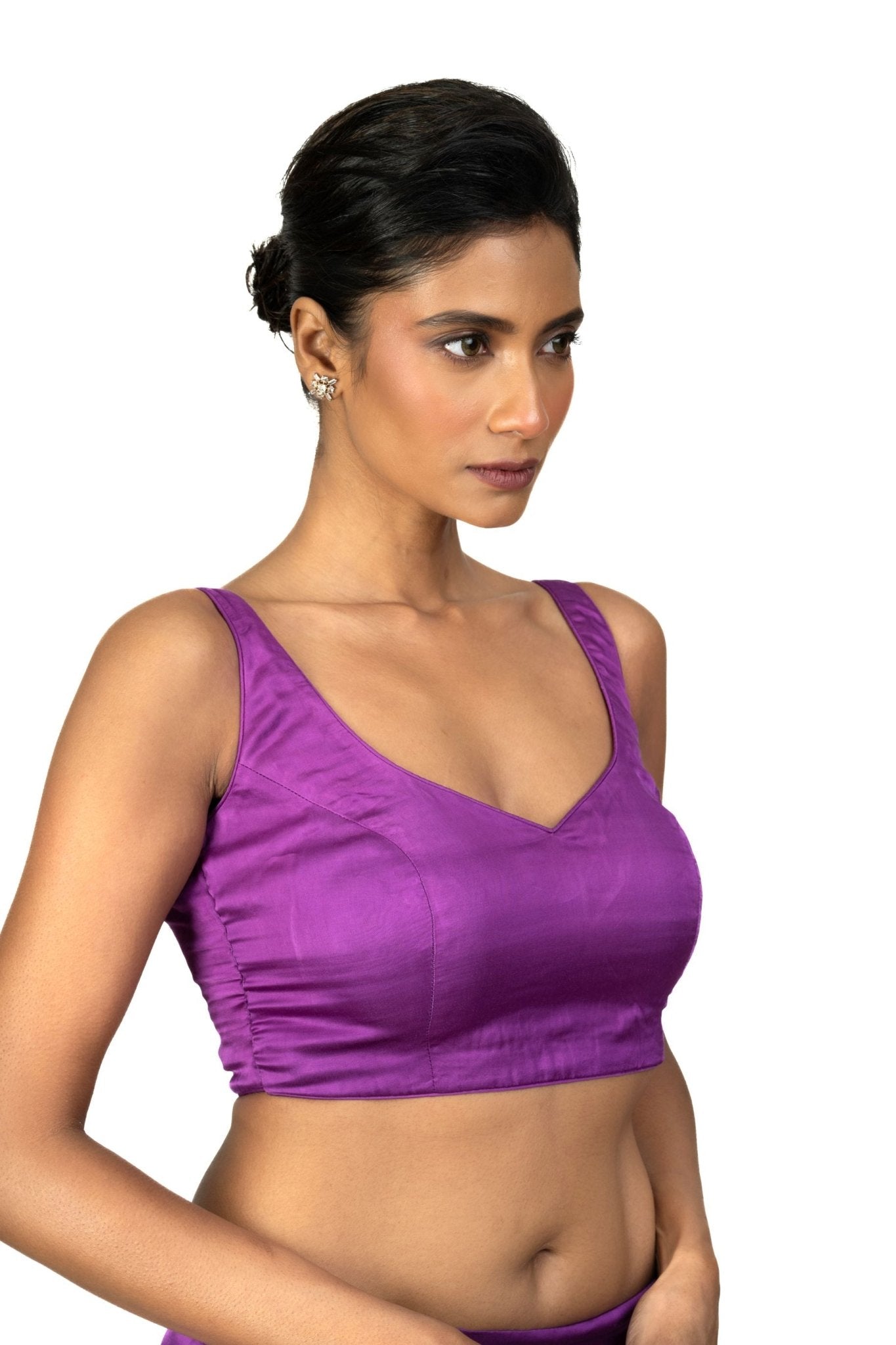 Violet U Neckline Sleeveless Blouse in Crepe Silk - Anvi Couture