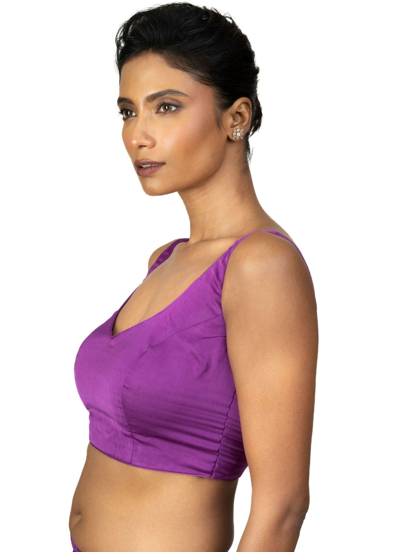 Violet U Neckline Sleeveless Blouse in Crepe Silk - Anvi Couture