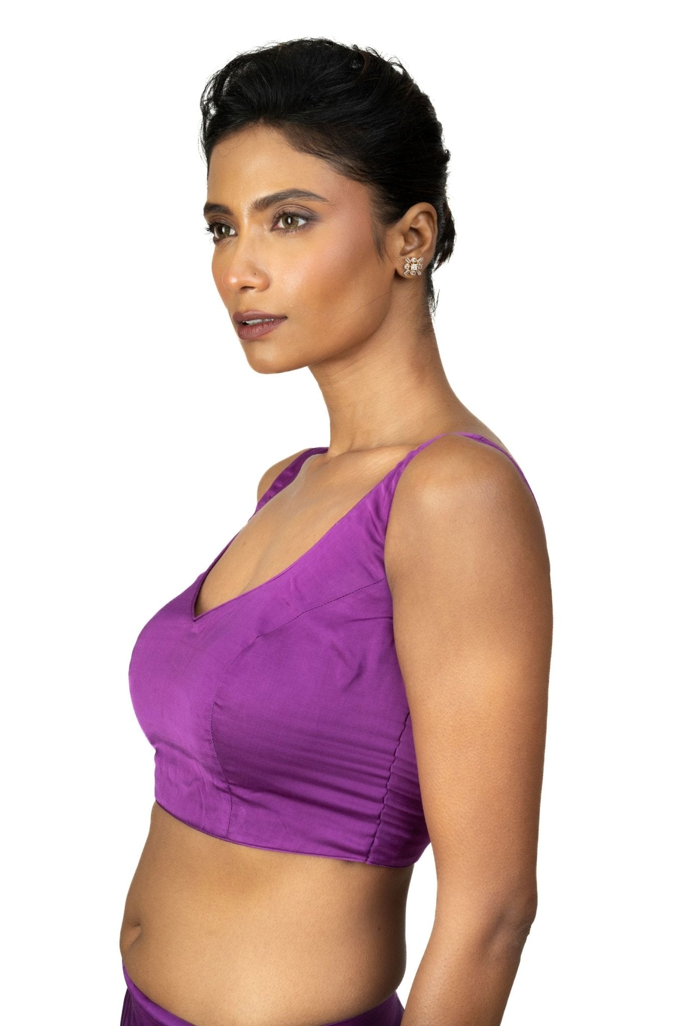 Violet U Neckline Sleeveless Blouse in Crepe Silk - Anvi Couture