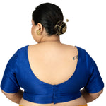 Blue Raw Silk Sweetheart Neckline Blouse with Elbow Sleeves 
- Image 4