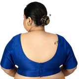 Blue Raw Silk Sweetheart Neckline Blouse with Elbow Sleeves 
- Image 4