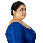 Blue Raw Silk Sweetheart Neckline Blouse with Elbow Sleeves 
- Image 3