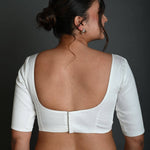 White Half Sleeve Blouse in Cotton with Square Neckline - Anvi Couture