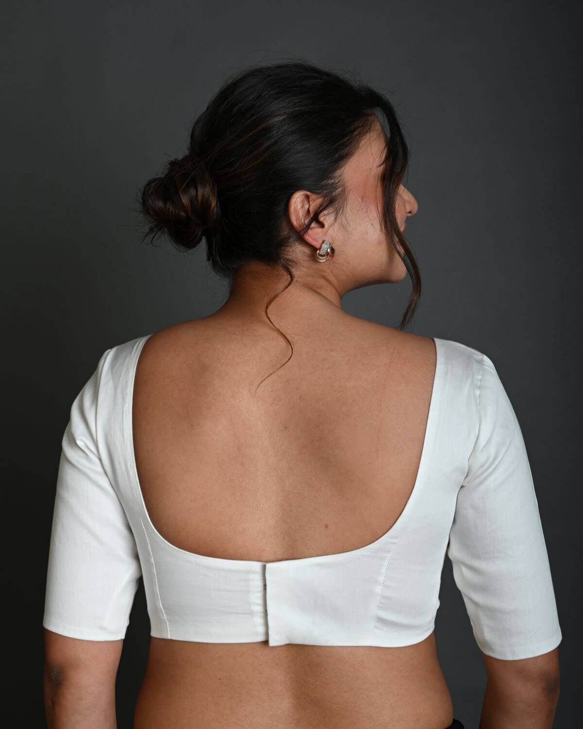 White Half Sleeve Blouse in Cotton with Square Neckline - Anvi Couture