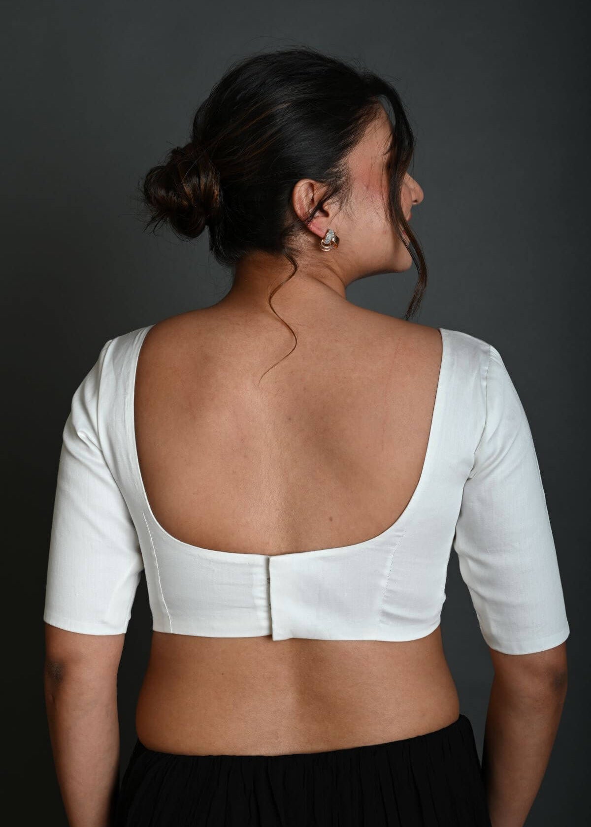 White Half Sleeve Blouse in Cotton with Square Neckline - Anvi Couture