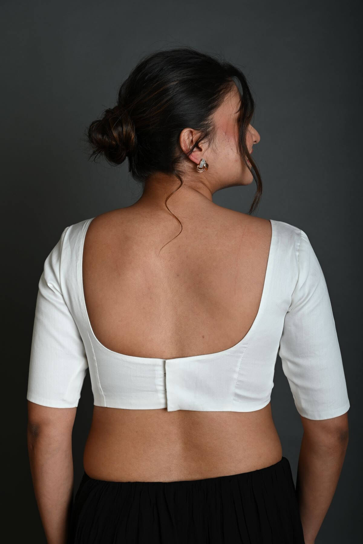 White Half Sleeve Blouse in Cotton with Square Neckline - Anvi Couture