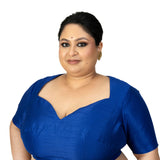 Blue Raw Silk Queen Anne Plus Size Saree Blouse