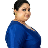 Blue Raw Silk Queen Anne Plus Size Saree Blouse