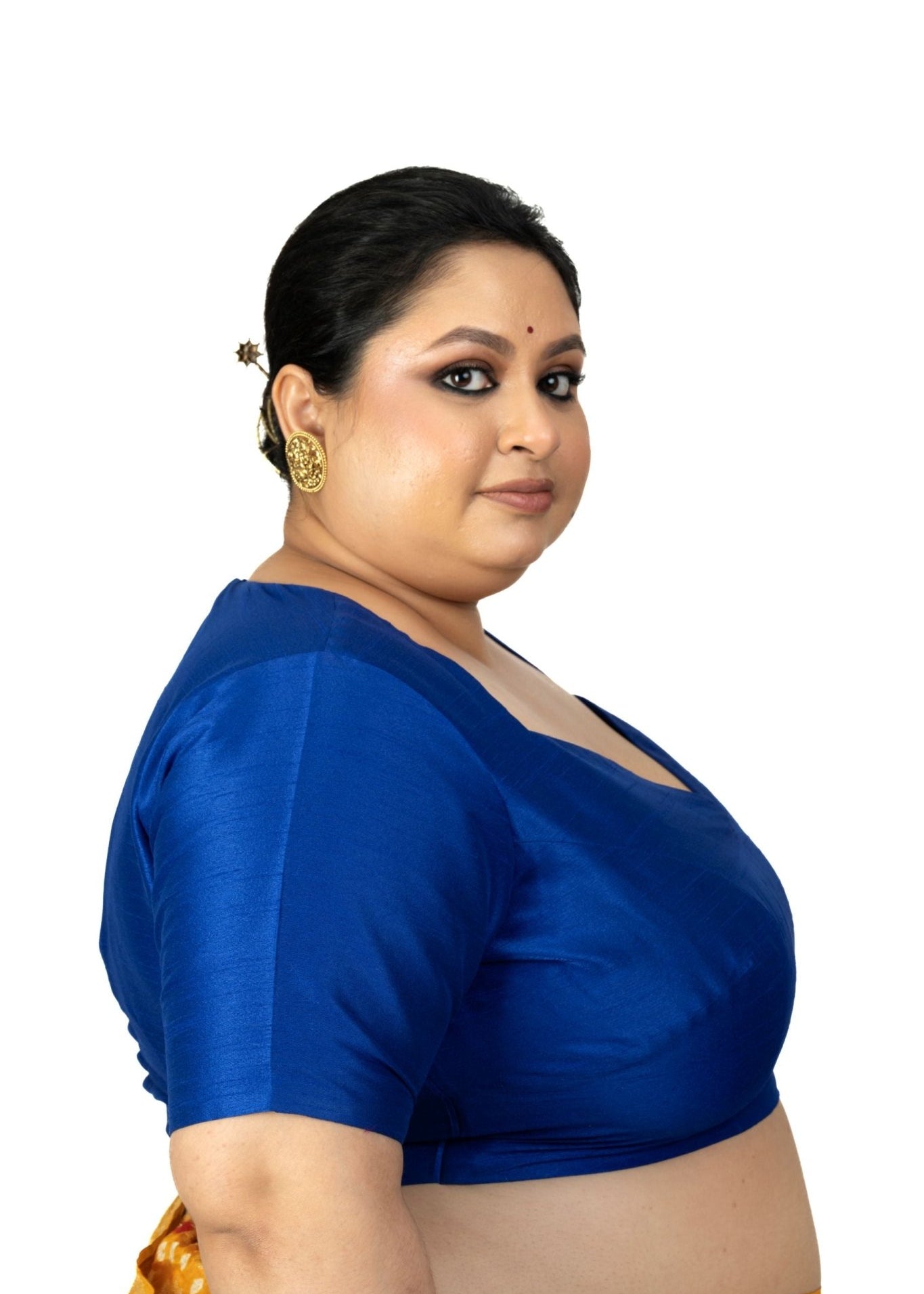 Blue Raw Silk Queen Anne Plus Size Saree Blouse - Anvi Couture