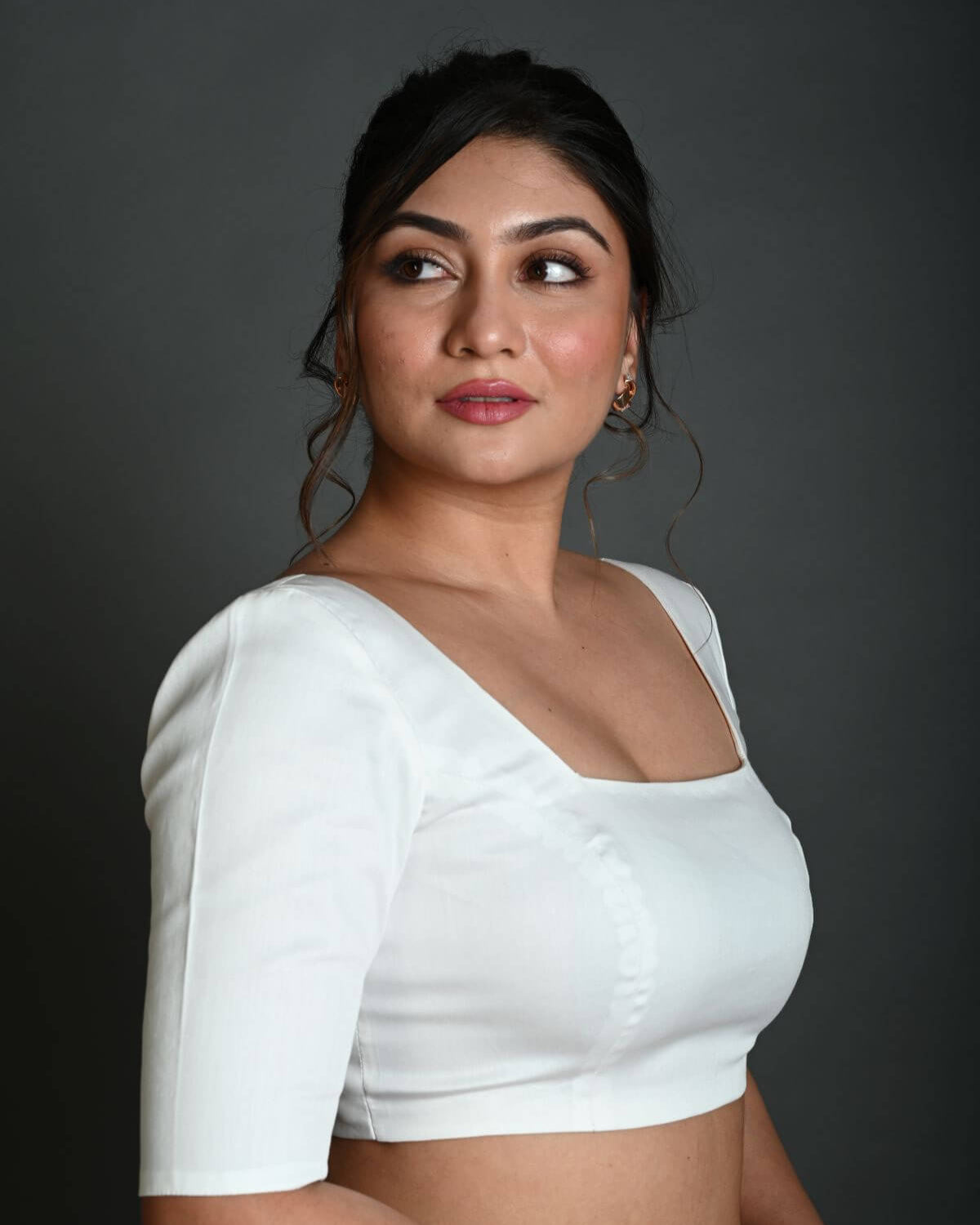 White Half Sleeve Blouse in Cotton with Square Neckline - Anvi Couture