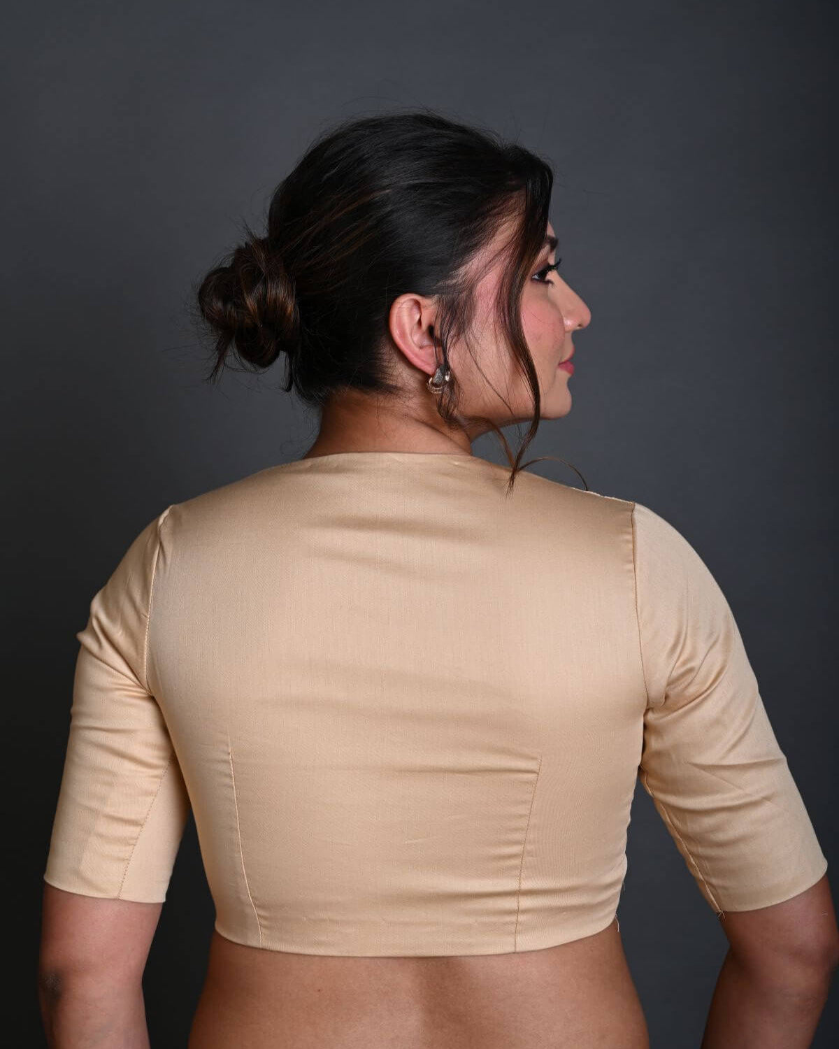 Cream Half Sleeve Blouse in Cotton with Sweetheart Neckline - Anvi Couture