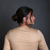 Cream Half Sleeve Blouse in Cotton with Sweetheart Neckline - Anvi Couture