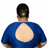 Blue Raw Silk Queen Anne Plus Size Saree Blouse