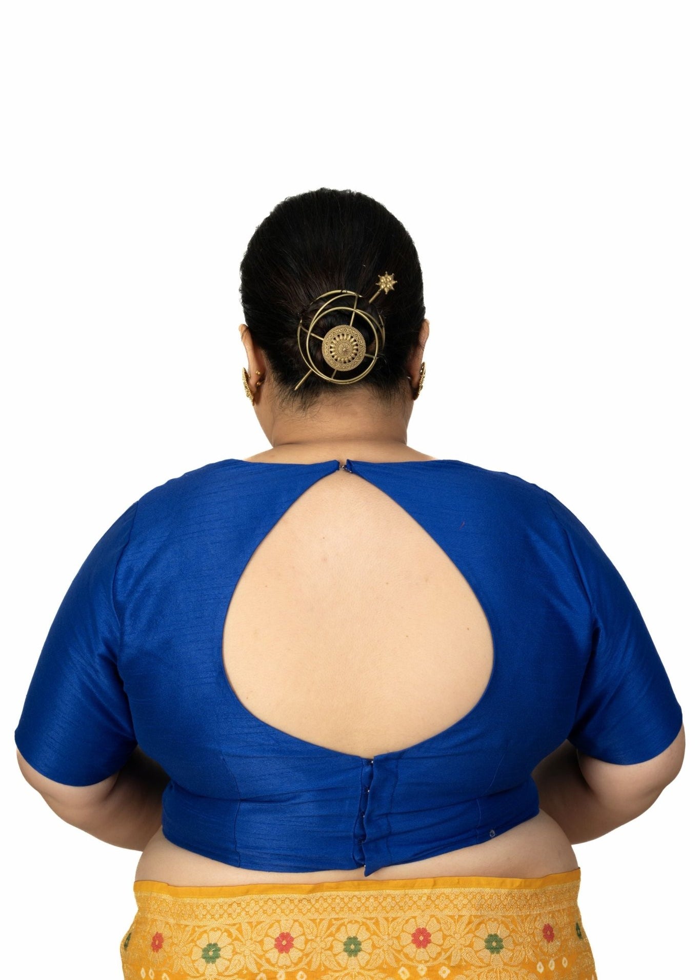 Blue Raw Silk Queen Anne Plus Size Saree Blouse - Anvi Couture