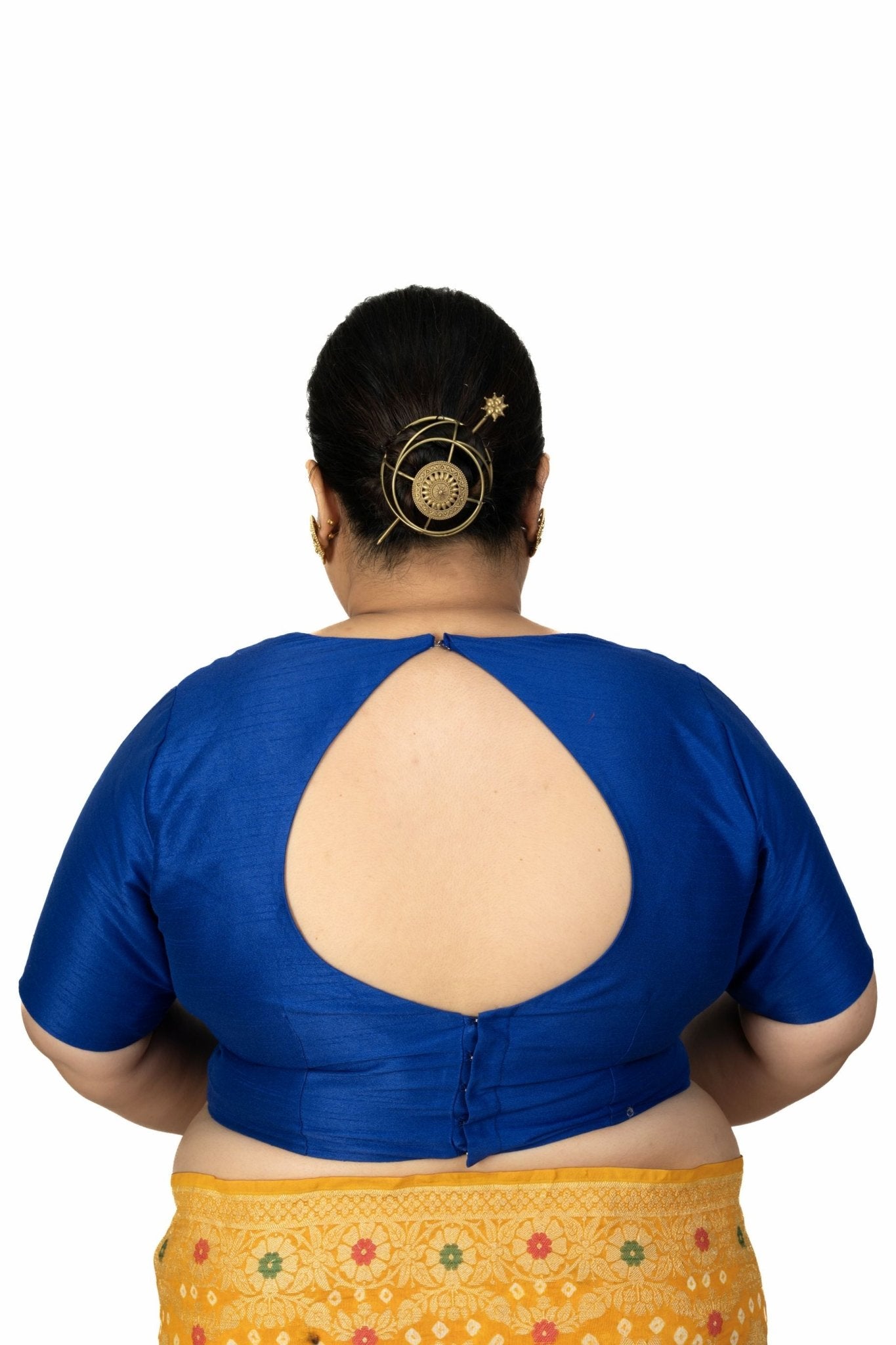 Blue Raw Silk Queen Anne Plus Size Saree Blouse - Anvi Couture