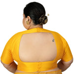 Yellow Round Neck Raw Silk Plus Size Saree Blouse with Elbow Sleeves - Anvi Couture