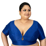 Blue Raw Silk Sweet Heart Neckline Blouse With Elbow Sleeves - Anvi Couture