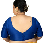 Blue Raw Silk Sweet Heart Neckline Blouse With Elbow Sleeves - Anvi Couture