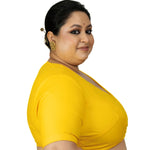 Yellow Plus Size Saree Blouse with V neckline - Anvi Couture