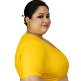 Yellow Plus Size Saree Blouse with V neckline - Anvi Couture