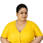 Yellow Plus Size Saree Blouse with V neckline - Anvi Couture