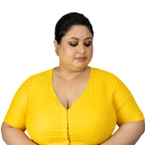 Yellow Plus Size Saree Blouse with V neckline - Anvi Couture