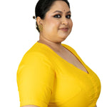 Yellow Plus Size Saree Blouse with V neckline - Anvi Couture
