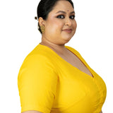 Yellow Plus Size Saree Blouse with V neckline - Anvi Couture