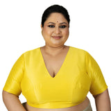Butter Yellow Raw Silk Plus Size Blouse With Elbow Sleeves - image 1