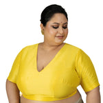 Butter Yellow Raw Silk Plus Size Blouse With Elbow Sleeves - image 2