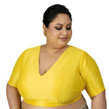 Butter Yellow Raw Silk Plus Size Blouse With Elbow Sleeves - image 2