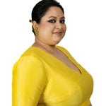 Butter Yellow Raw Silk Plus Size Blouse With Elbow Sleeves - image 3