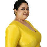 Butter Yellow Raw Silk Plus Size Blouse With Elbow Sleeves - image 3