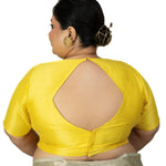 Butter Yellow Raw Silk Plus Size Blouse With Elbow Sleeves - image 4
