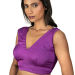 Purple V Neck Sleeveless Saree Blouse - image 3