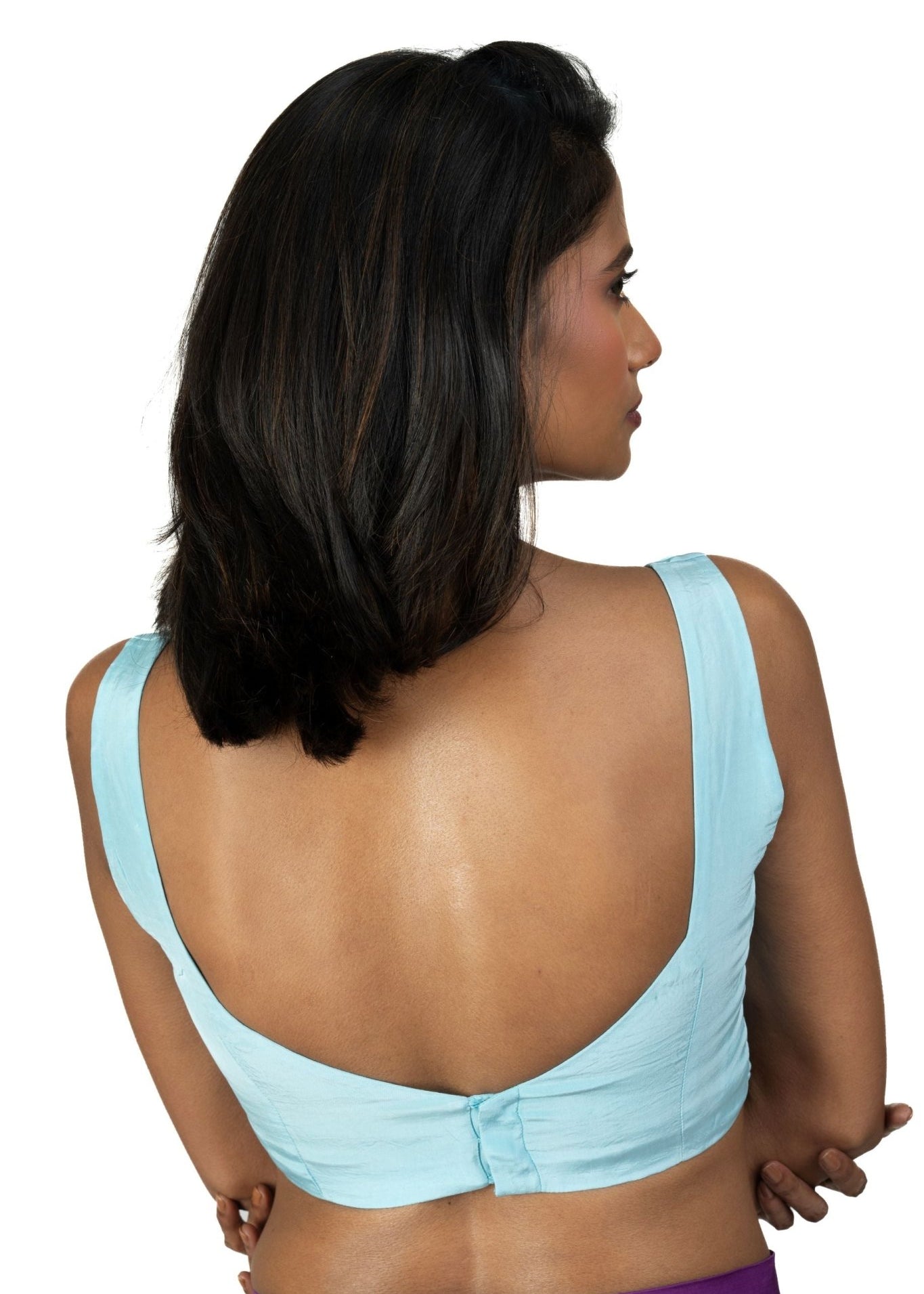 Sky Blue Sleeveless Sweetheart Neckline Saree Blouse - Anvi Couture