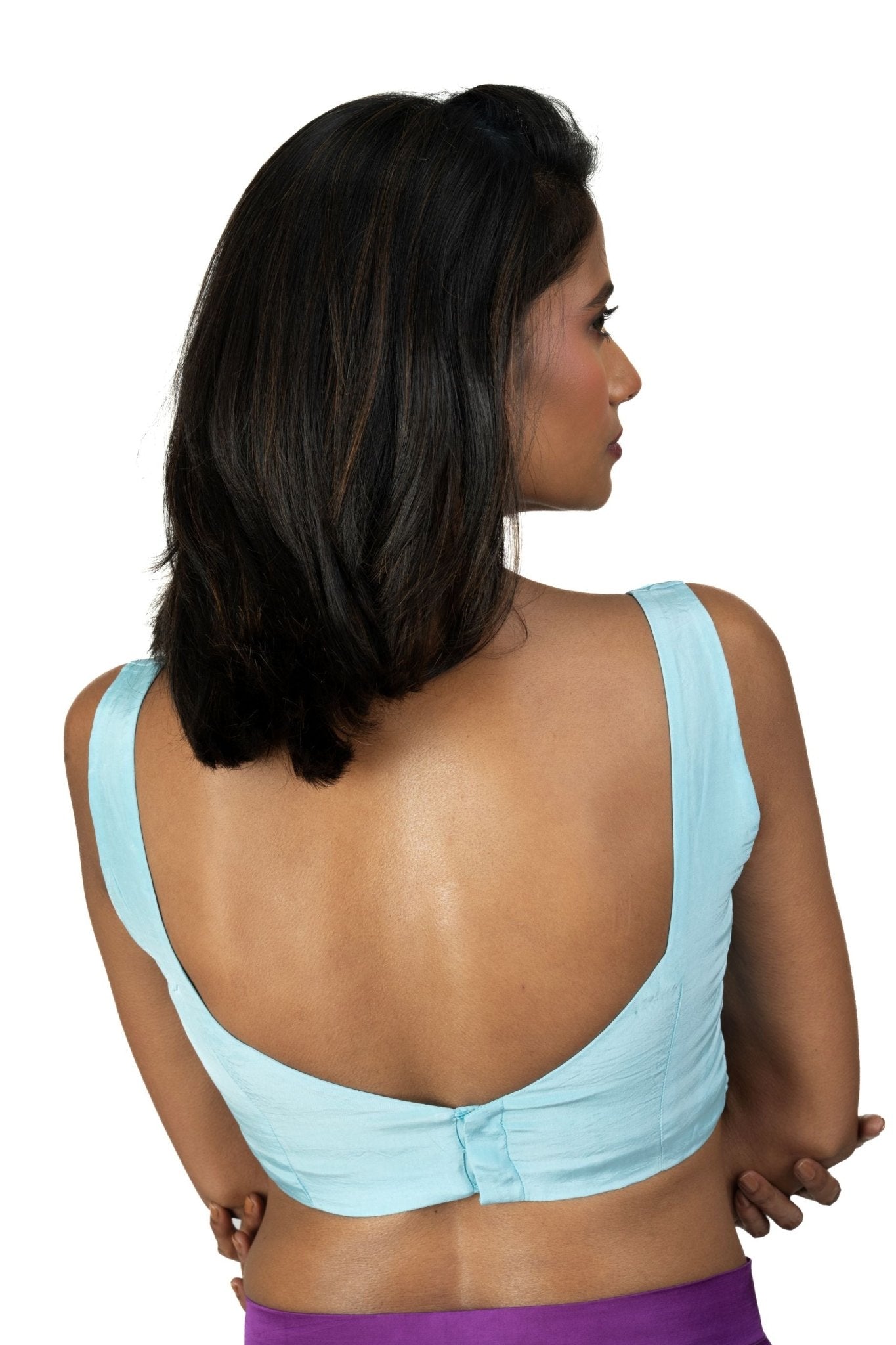 Sky Blue Sleeveless Sweetheart Neckline Saree Blouse - Anvi Couture