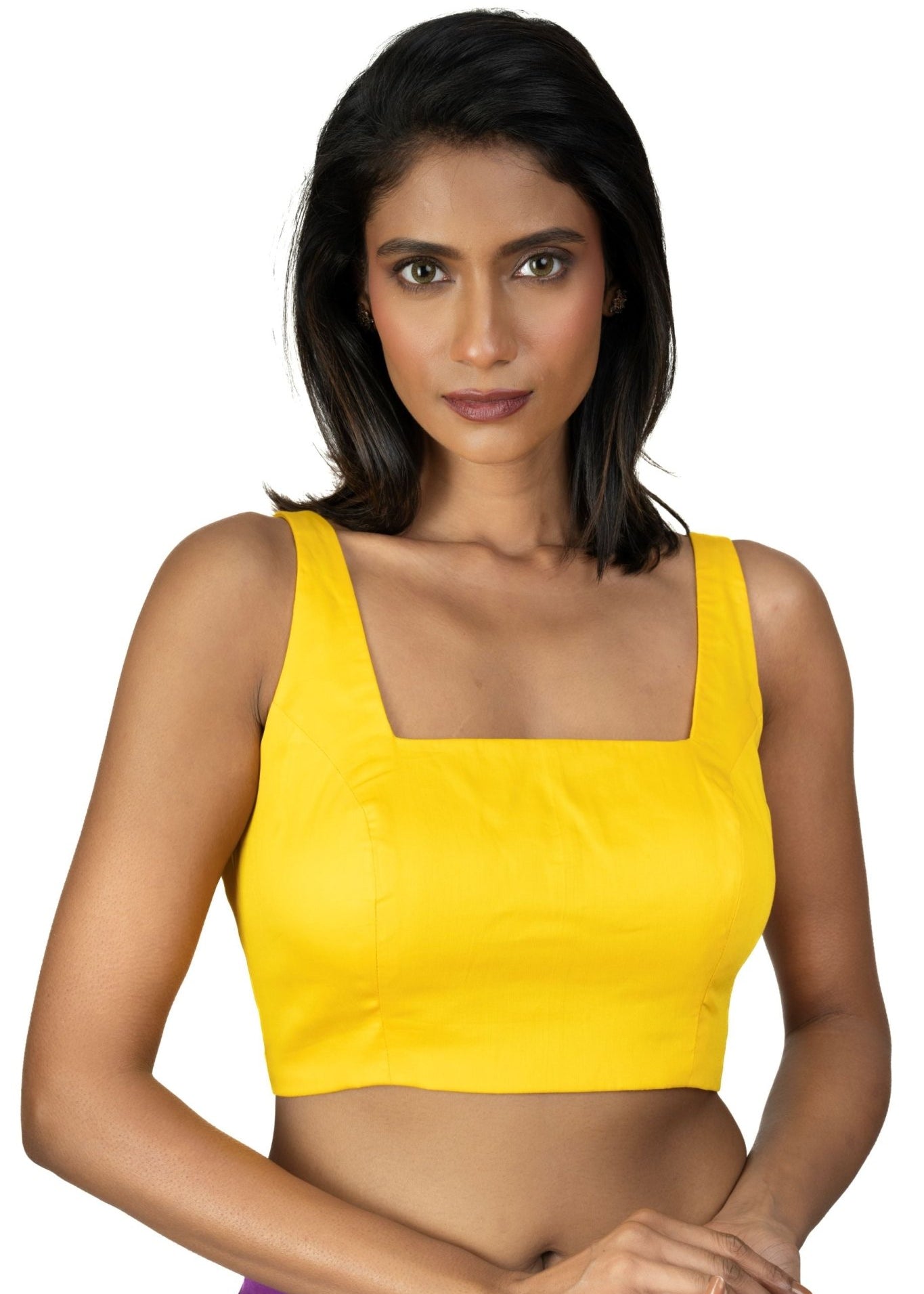 Yellow Sleeveless Square Neckline Saree Blouse - Anvi Couture