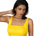 Yellow Sleeveless Square Neckline Saree Blouse - image 2