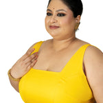 Yellow Sleeveless Plus Size Square Neckline Saree Blouse - Anvi Couture