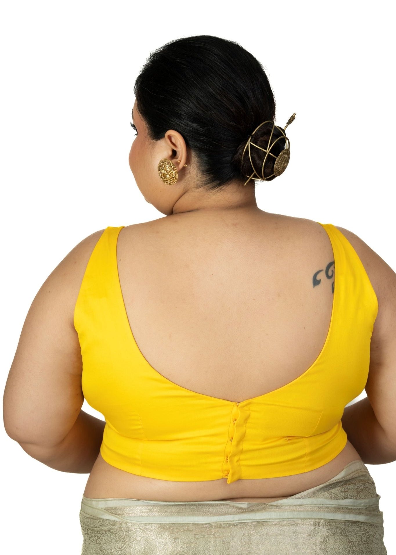 Yellow Sleeveless Plus Size Square Neckline Saree Blouse - Anvi Couture