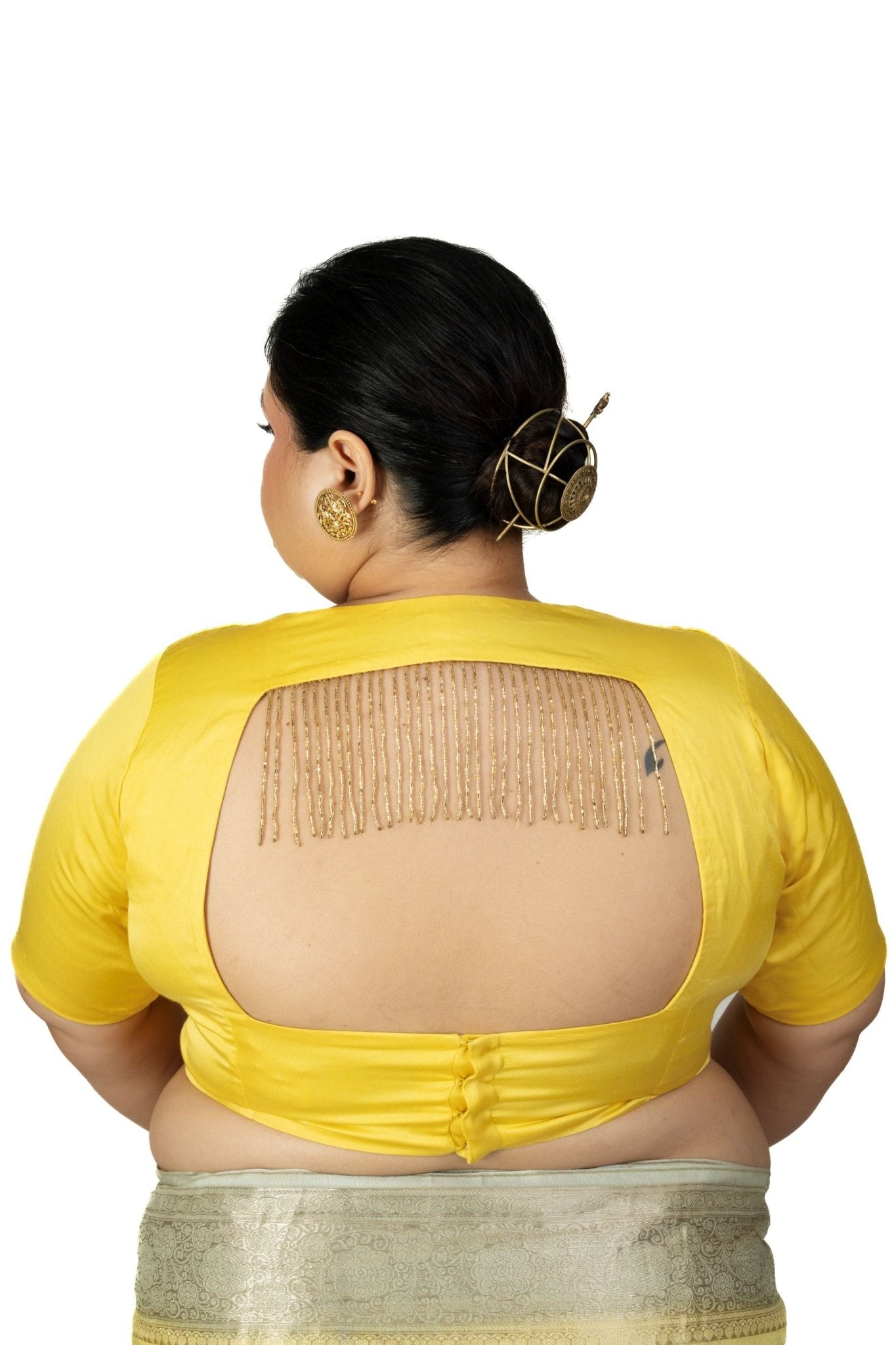 Yellow Sleeveless Plus Size U Neckline Saree Blouse - image 4