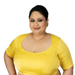 Yellow Sleeveless Plus Size U Neckline Saree Blouse - Anvi Couture
